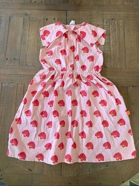 Wynken pink fan print button front oversized collar dress size 10